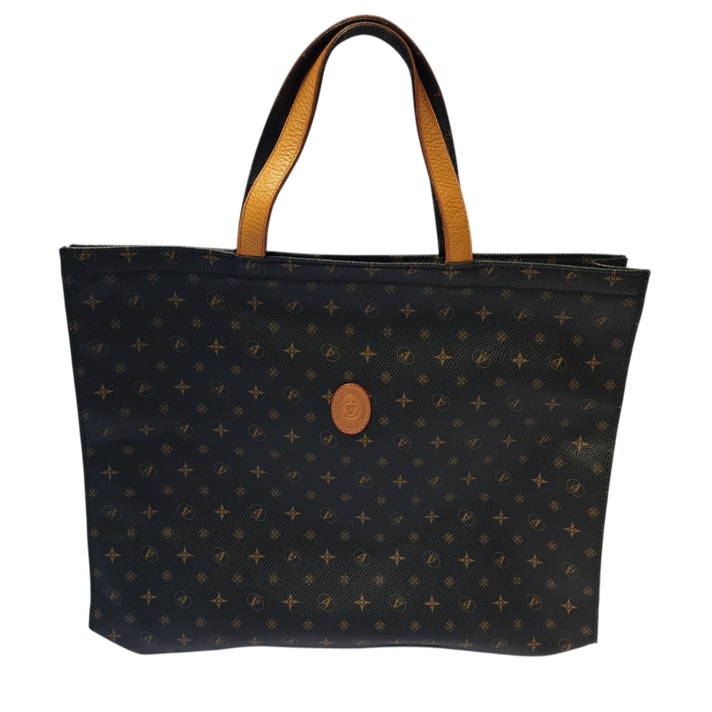Valleverde Brown And Tan All Over Logo Tote Bag
